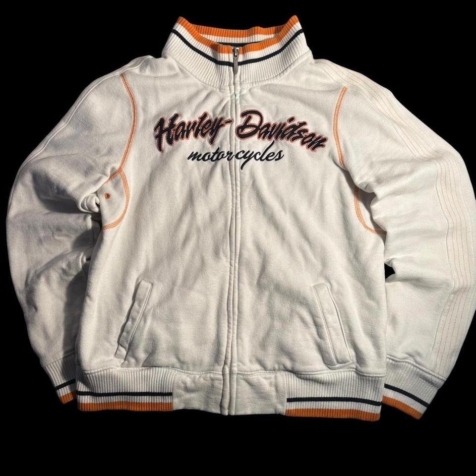Harley Davidson White Jacket With Orange Accents Women Size L